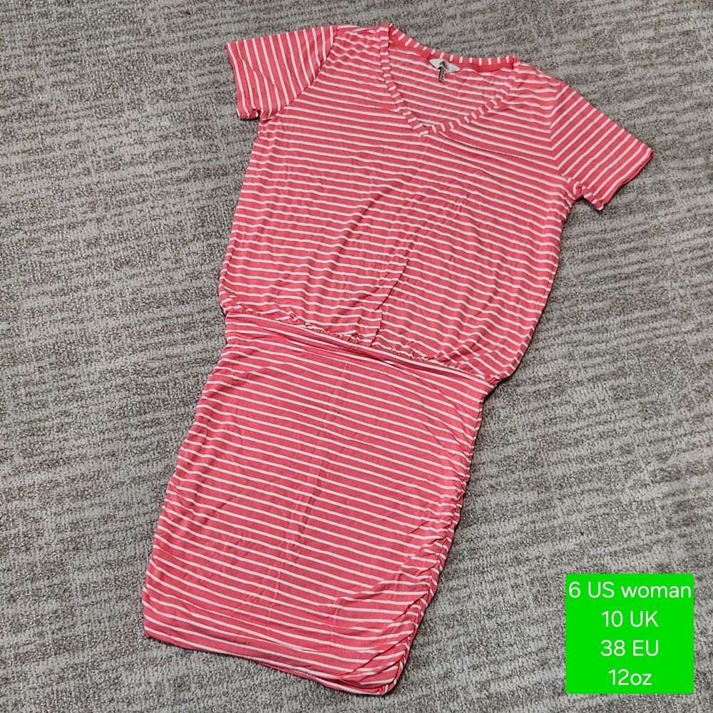 Joules Candice ruched t-shirt dress bodycon pink white size 6 ladies
